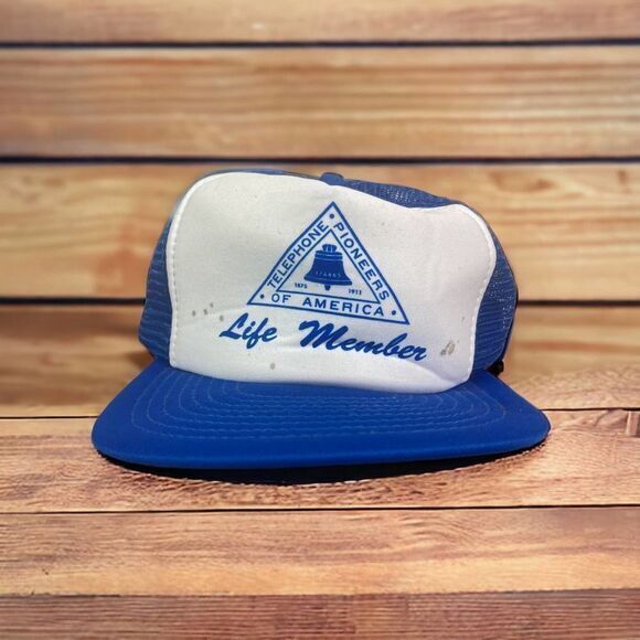 Vintage Telephone Pioneers of America Life Member Trucker Hat 80s 90s Blue - Picture 3 of 11